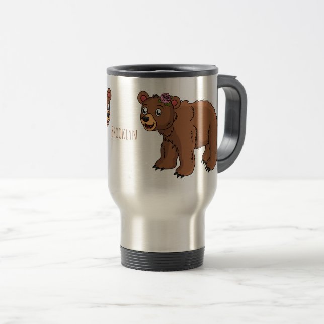 Caneca Térmica Urso bonito com ilustração de desenho animado de f (Frente Esquerda)