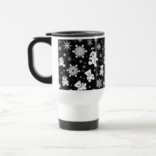 Caneca Térmica Urso de Pelúcia Branco & Padrão Sem Costura de Flo
