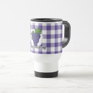 Caneca Térmica Uva na Xadrez Violeta - Feliz Ação de Graças