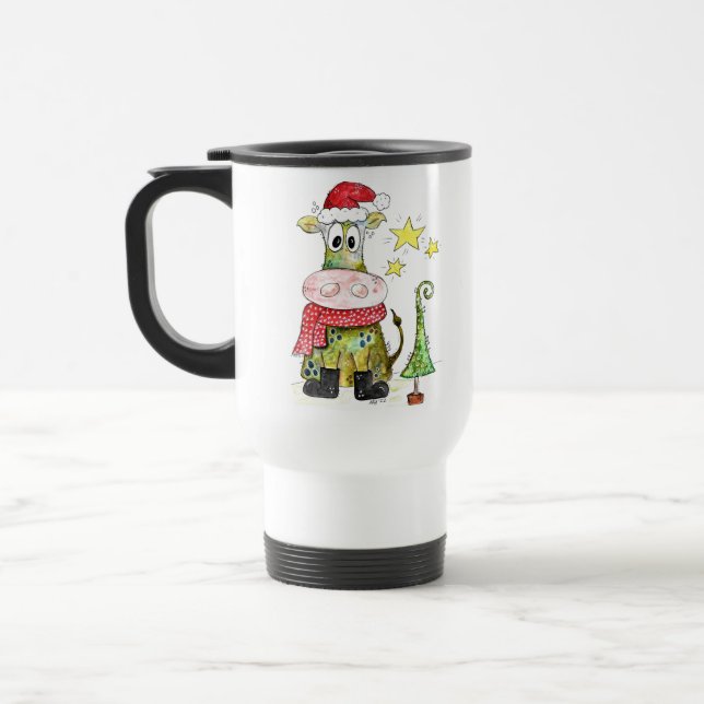 Caneca Térmica Vaca branca de Natal (Esquerda)