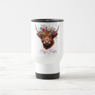 Caneca Térmica Vaca das Terras Altas fofa e floral/primavera