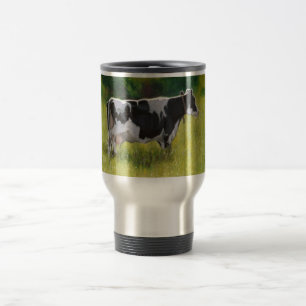 Caneca Térmica Vaca de leiteria de Holstein: Pintura Pastel do