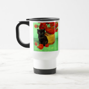 Caneca Térmica Van Gogh Black Kitten Red Flowers