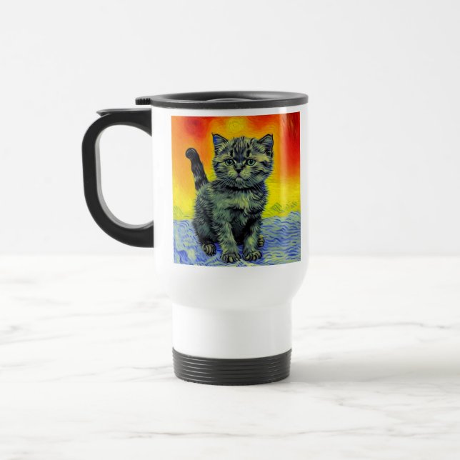 Caneca Térmica Van Gogh Style Cat Sunset Beach (Esquerda)