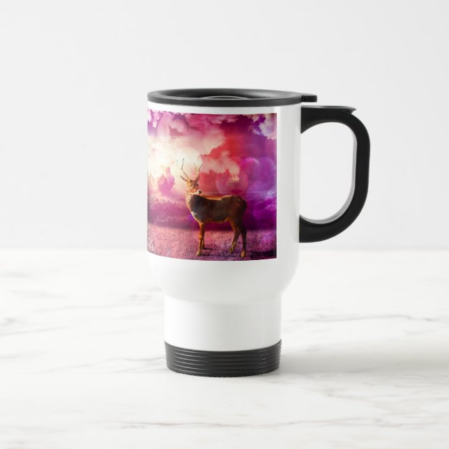 Caneca Térmica Veado na lama das nuvens rosa (Direita)