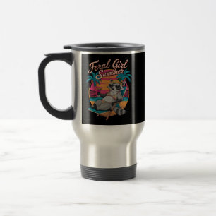 Caneca Térmica Verão de Menina Selvagem na Praia, Guaxinim Divert