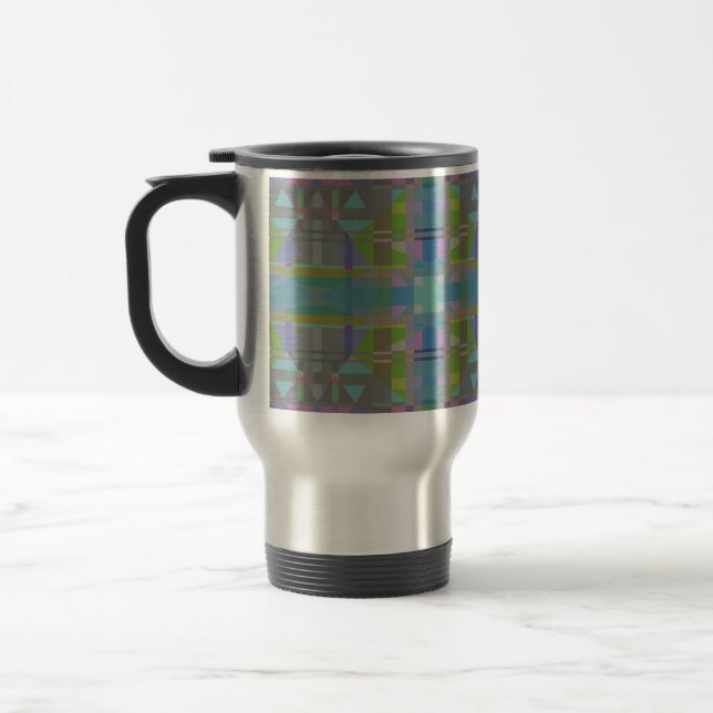 Caneca Térmica Verde Azul Roxo Geométrico (Esquerda)