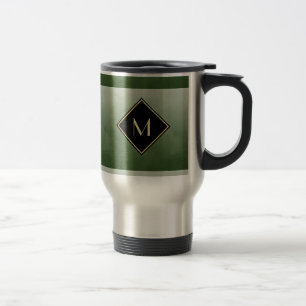 Caneca Térmica Verde escovado elegante com monograma Dourado