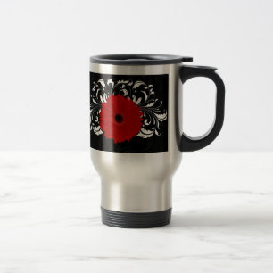 Caneca Térmica Vermelho brilhante Gerbera Daisy em preto