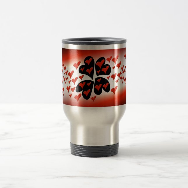 Caneca Térmica Vermelho em Corações Pretos (Centro)