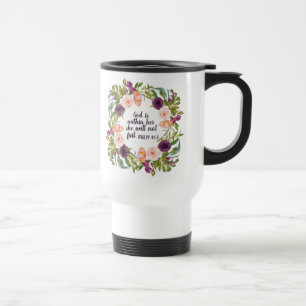 Caneca Térmica Versículo da Bíblia Cristã Floral Rosa Borgonha