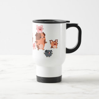Caneca Térmica Viagem ao trabalho da família de porcos de desenho