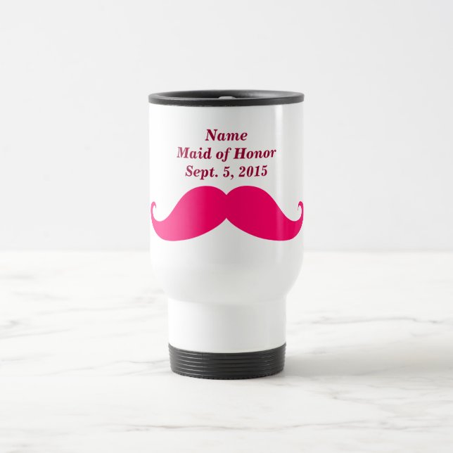 Caneca Térmica Viagem de bigode cor-de-rosa madrinha de casamento (Centro)