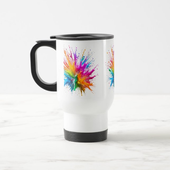 Caneca Térmica Vibrant Rainbow Paint Splatter Explosion (Esquerda)