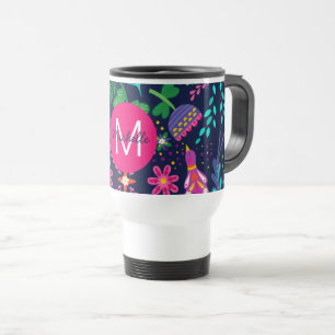 Caneca Térmica Vibrante Colorido Caótico Floral Azul Personalizad