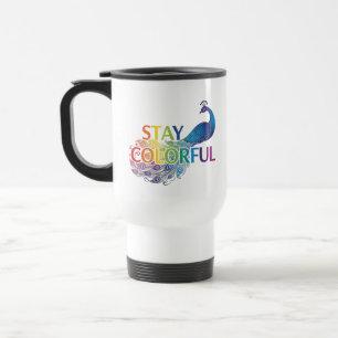 Caneca Térmica Vibrante "Fique Colorido" Pavão Motivacional