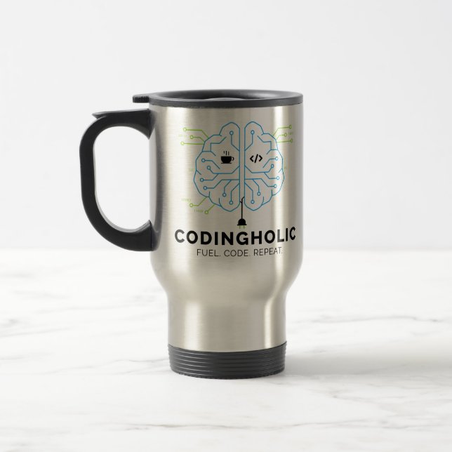 Caneca Térmica Viciado em Codificação Alimente Seu Cérebro Progra (Esquerda)