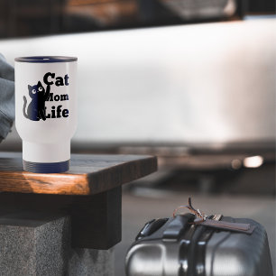 Caneca Térmica Vida de Mãe de Gato Design de Gato Preto Fofo