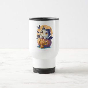 Caneca Térmica Vintage 90s Cat Pumpkin Halloween Retro