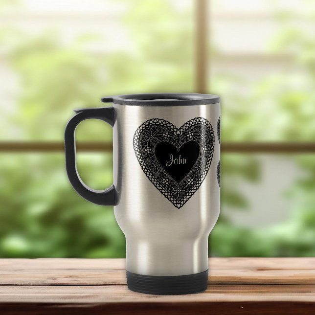 Caneca Térmica Vintage Lace Heart (Valentine Lace Heart Travel Mug. Show your big beautiful heart!)