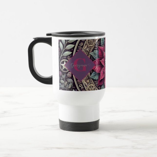 Caneca Térmica Witchy Poinsettia Pentagram Mandala (Esquerda)