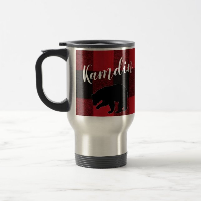 Caneca Térmica Xadrez de Buffalo Vermelho de 15 onças personaliza (Esquerda)