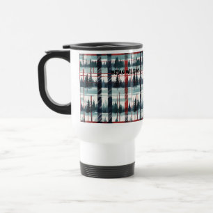 Caneca Térmica Xadrez de Floresta Verde-Inverno em Branco Verde V