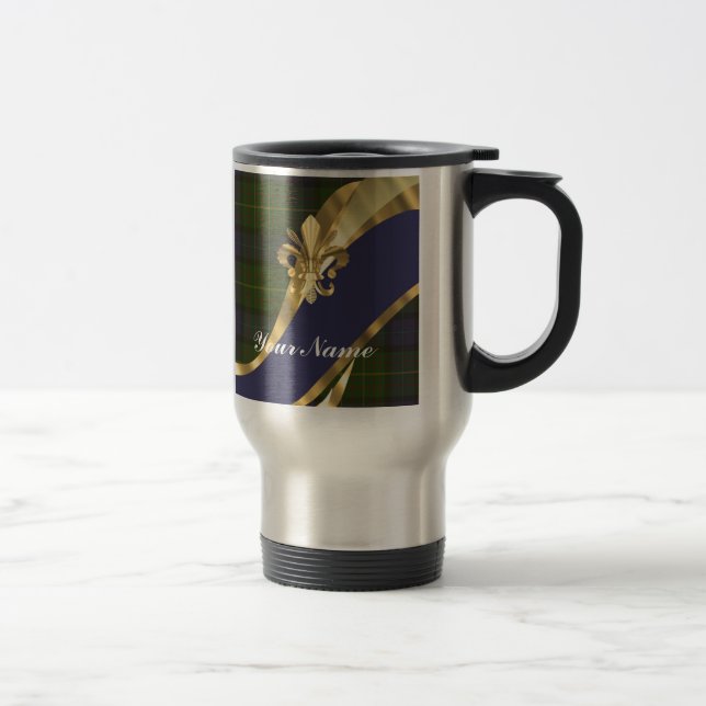 Caneca Térmica Xadrez de tartan verde & azul (Direita)