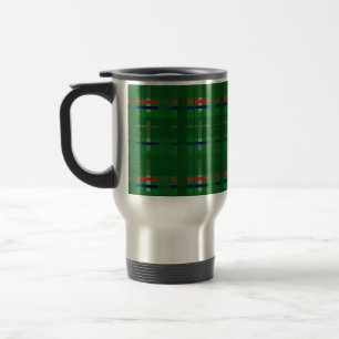 Caneca Térmica xadrez em verde, vermelho, azul, ouro e prata