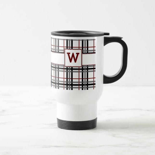 Caneca Térmica Xadrez preta branca e vermelha (Direita)