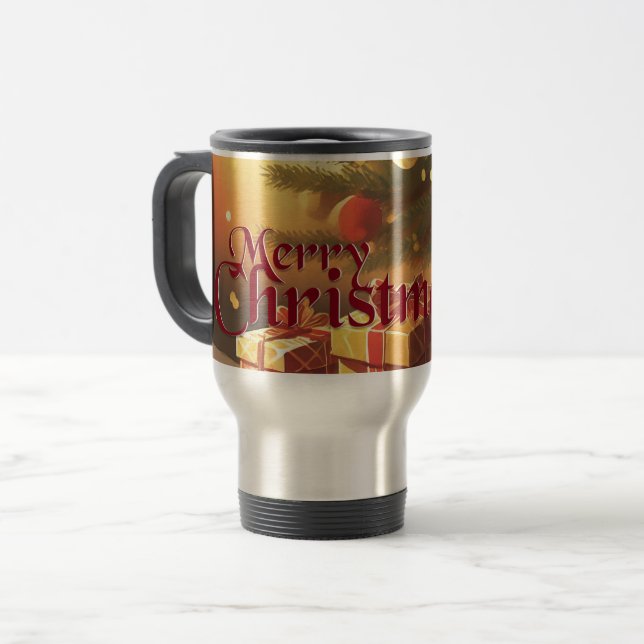 Caneca Térmica Xmas Motif, com presentes na árvore de Natal (Frente Esquerda)