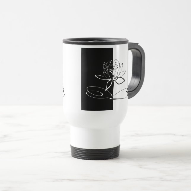 Caneca Térmica Yin Yang Black White Lotus Blossom (Frente Esquerda)