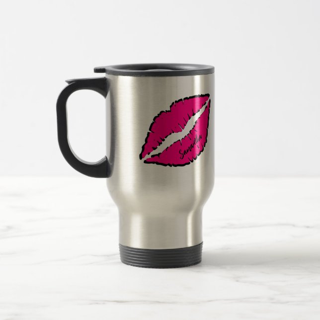 Caneca Térmica Zebra Simples com Lábios Rosa Personalizados (Esquerda)