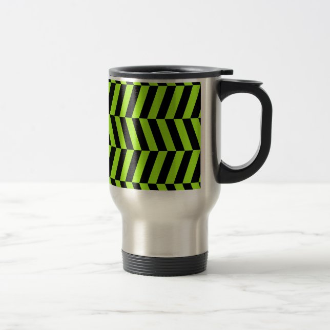 Caneca Térmica Ziguezagues verdes e pretos de néon Funky Chevron (Direita)