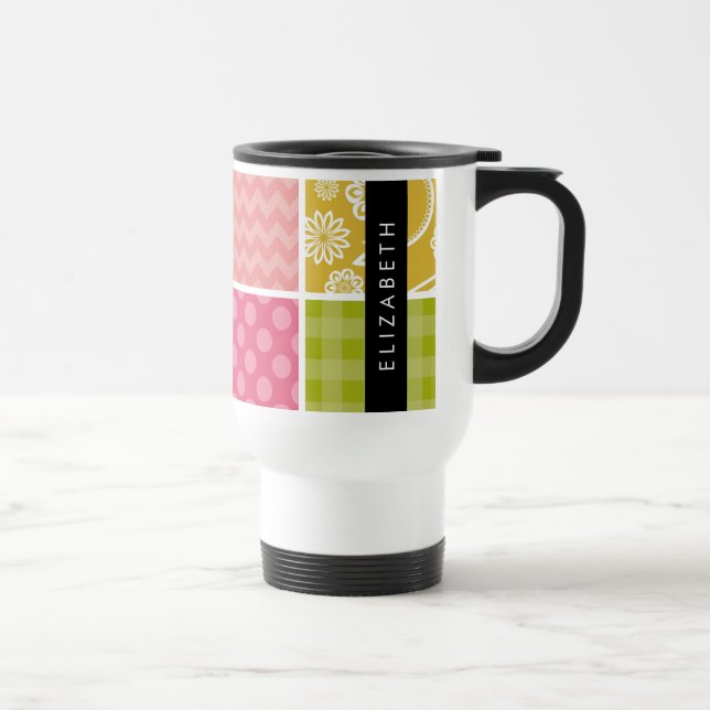 Caneca Térmica Zigzag, Chevron, Bolinhas, Gingham, Seu Nome (Direita)