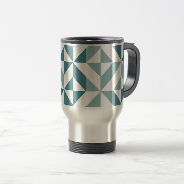 Caneca Térmica ZigZag Geométrico com Duas Pontas Verde Teal (Frente Esquerda)