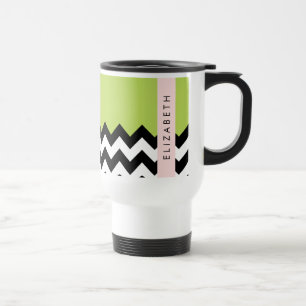 Caneca Térmica Zigzag preto-e-branco, Chevron, verde, seu nome