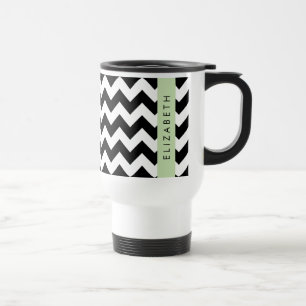 Caneca Térmica Zigzag preto-e-branco, padrão Chevron, seu nome