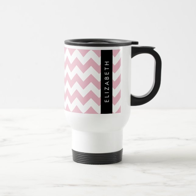 Caneca Térmica Zigzag Rosa, Chevron Rosa, Padrão Onda, Seu Nome (Direita)