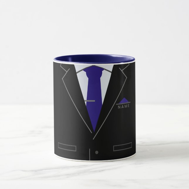 Caneca Terno preto elegante & laço azul do pescoço - (Centro)