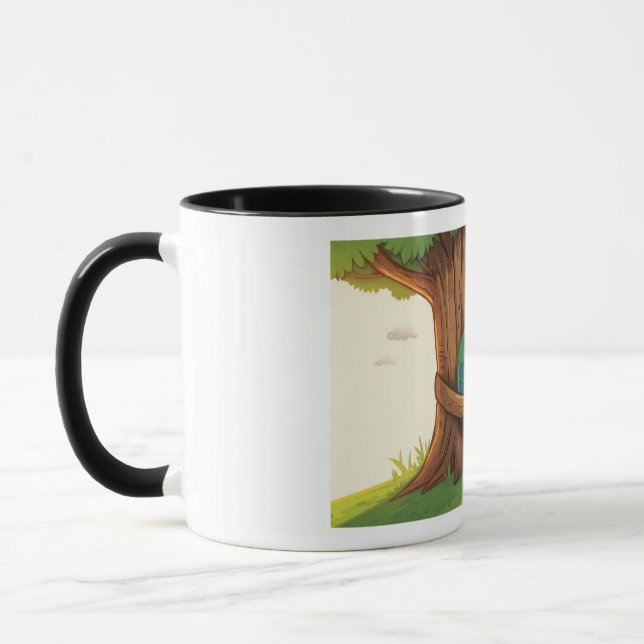 Caneca Terra de desenho animado abraçando uma árvore (Esquerda)