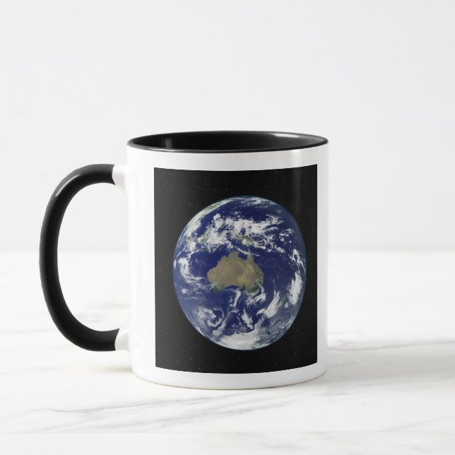 Caneca Terra totalmente iluminada centrada na Austrália e (Esquerda)