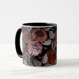 Caneca Terracotta flores com folhas de cinza em preto