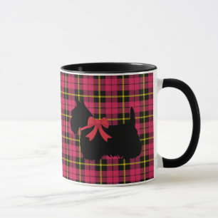 Caneca Terrier Escocês, cachorro da Escócia, xadrez rosa