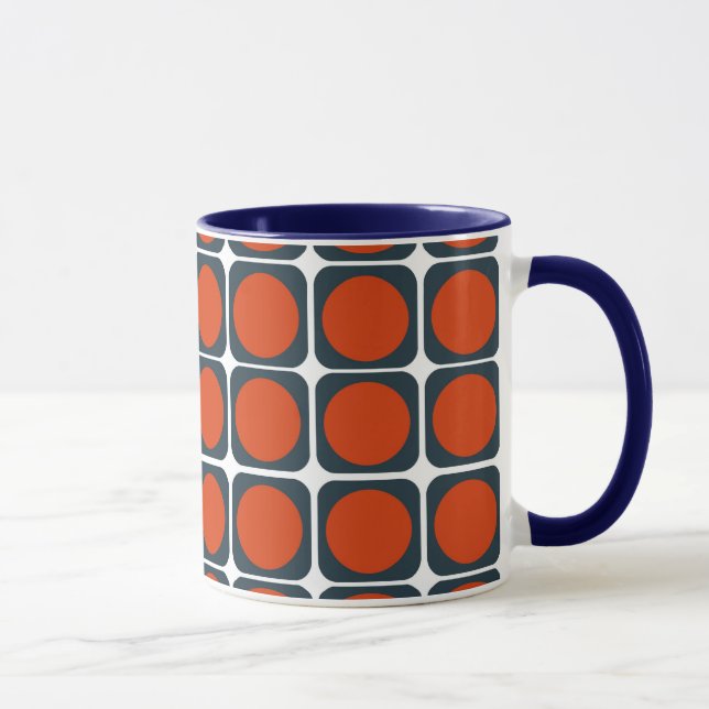 Caneca teste padrão 70s retro em alaranjado & em azul (Direita)