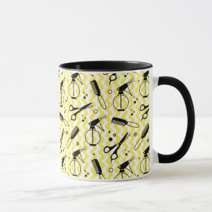 Caneca Teste padrão amarelo da ferramenta do cabeleireir