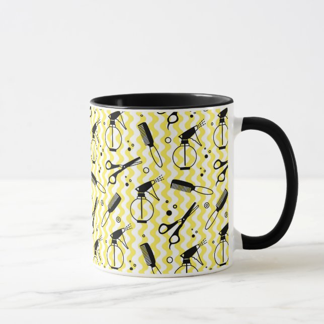 Caneca Teste padrão amarelo da ferramenta do cabeleireiro (Direita)