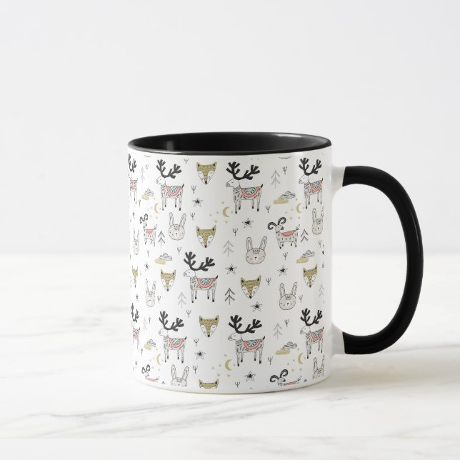 Caneca Teste padrão animal do Doodle da floresta bonito (Direita)