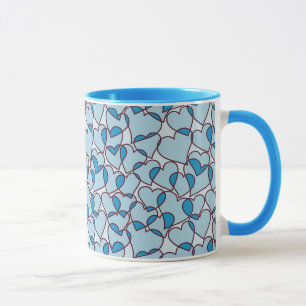 Caneca Teste padrão azul moderno bonito dos corações