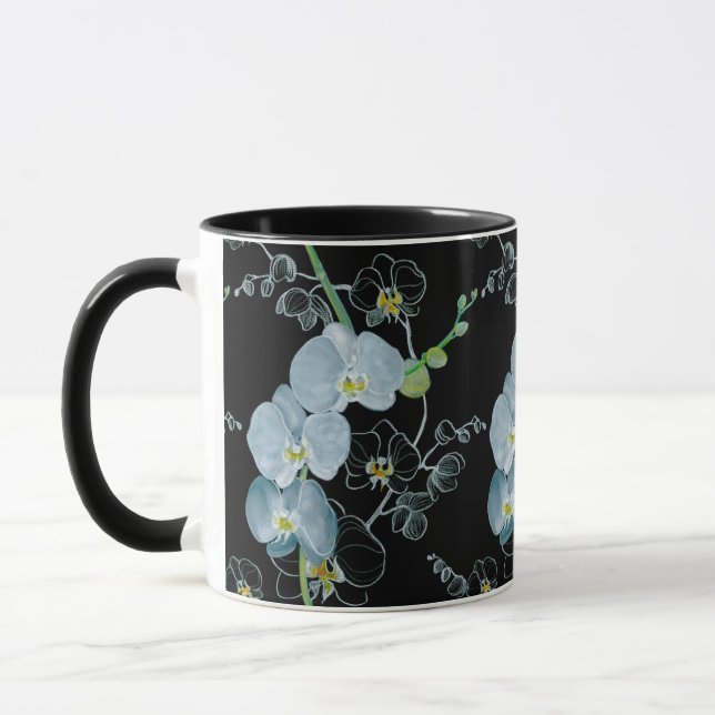 Caneca Teste padrão branco das orquídeas da aguarela (Esquerda)